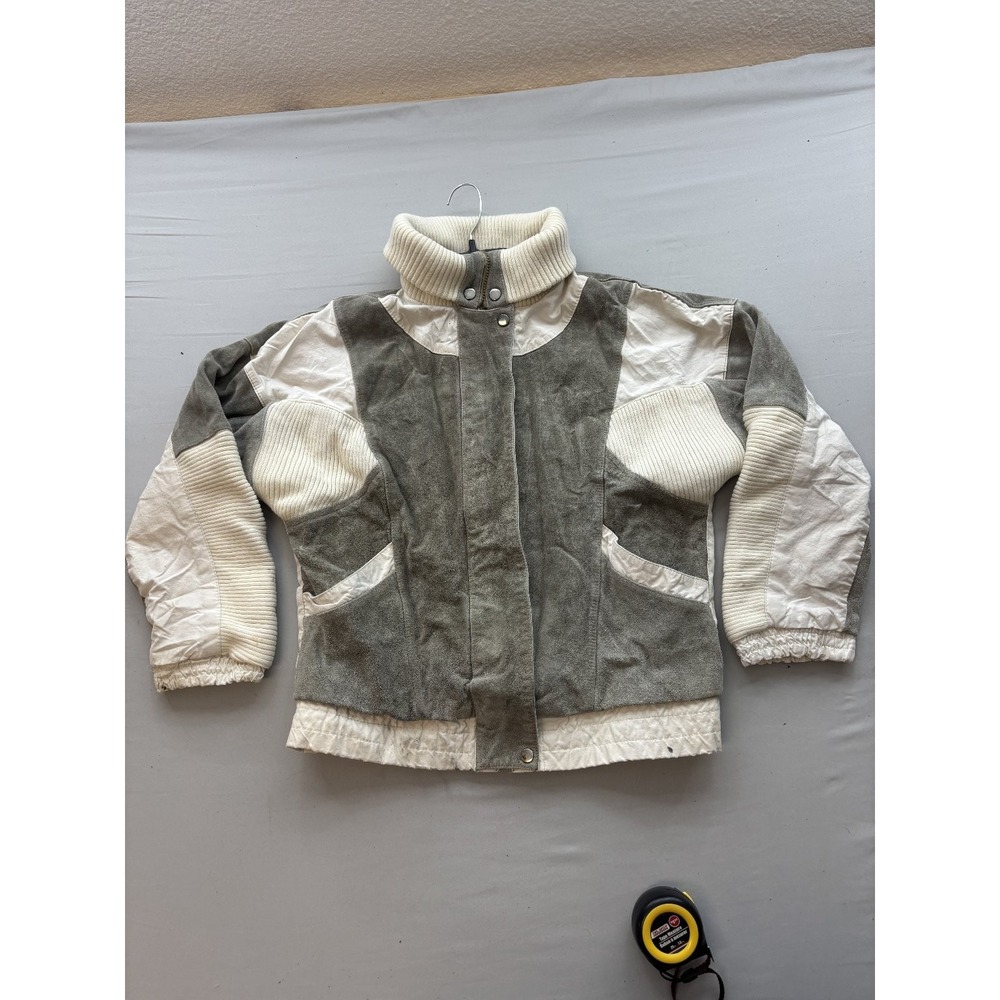 Vintage 80s Outerbound by HMS Suede Quilted Winter Ski Jacket Gray White L
